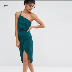 Asos teal one shoulder satin dress sz 2